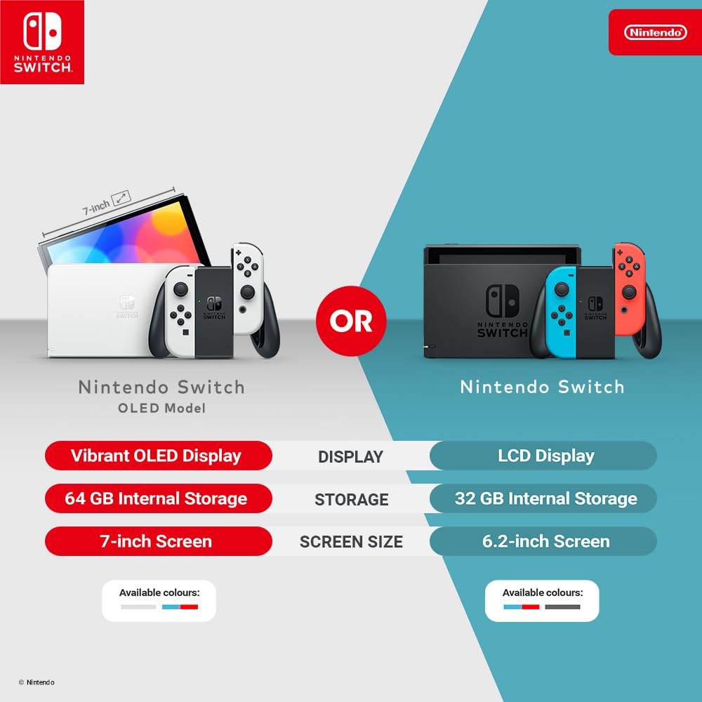 NINTENDO Switch (OLED) console de jeux portables 17,8 cm (7") 64 Go Écran tactile Wifi Bleu, Rouge
